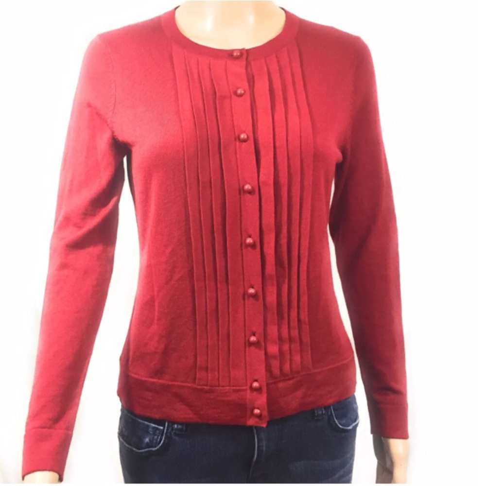 Talbots Sweater Sz SP Red 100% Italian Merino Wool